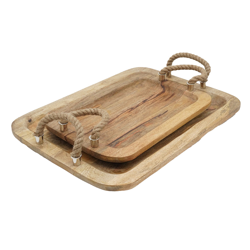 S/2 Tabari Wood Trays W/Jute Handle