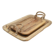 S/2 Tabari Wood Trays W/Jute Handle
