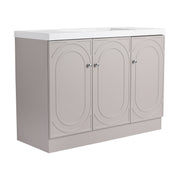 Modern 48' Freestanding Bathroom Vanity with White Resin Sink & Soft-Close Cabinet Doors in Khaki Plywood
