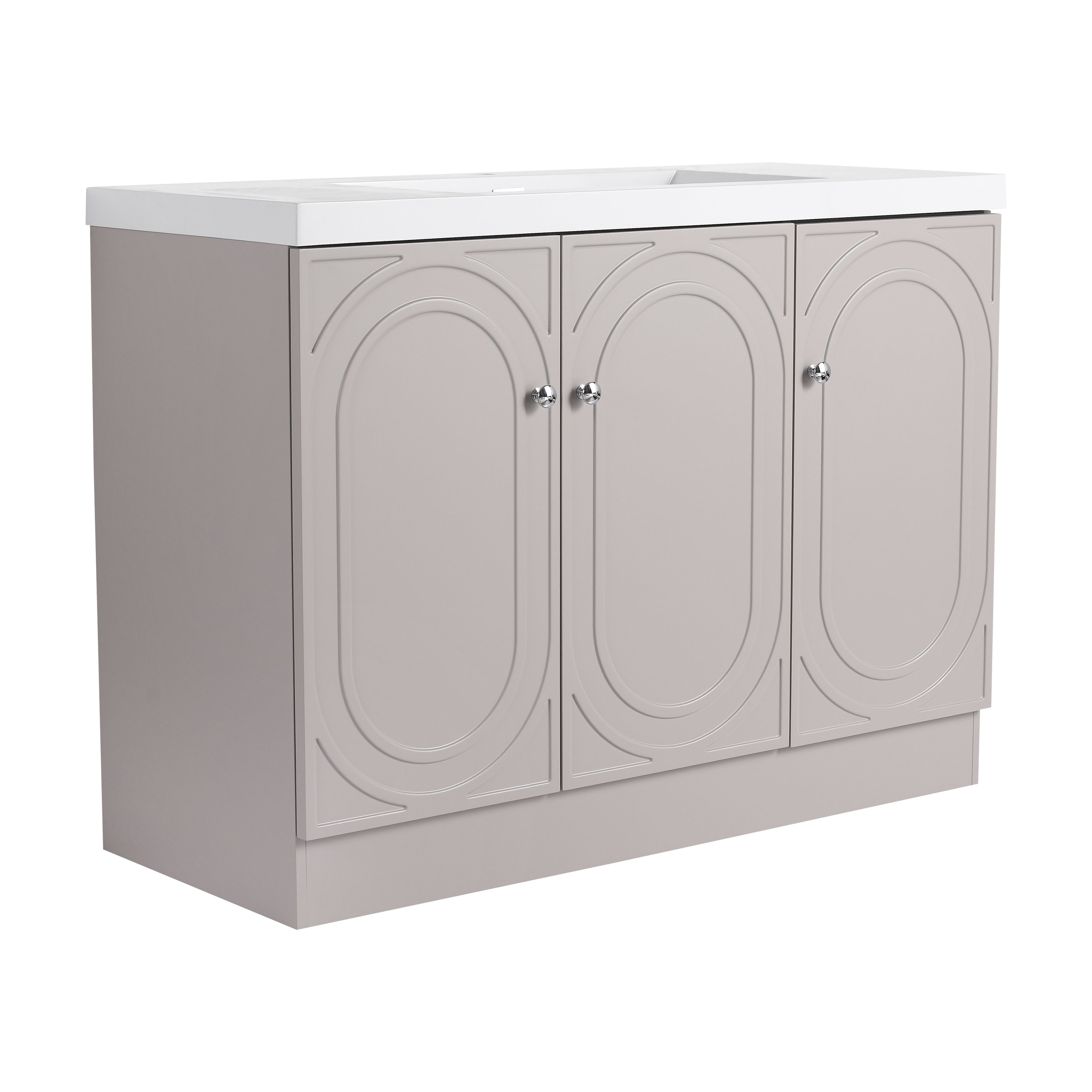 Modern 48' Freestanding Bathroom Vanity with White Resin Sink & Soft-Close Cabinet Doors in Khaki Plywood