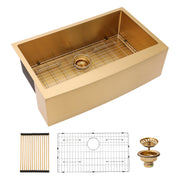 Gold Farmhouse Kitchen Sink 33 Inch Stainless Steel 16 Gauge Apron Front with Nano-PVD Finish