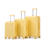 20'/24'/28' 3 pcs/set in ABS Spinner Wheel Luggage, Carry on Suitcase, with Cup Holder & USB Port & Phone Holder (Yellow)