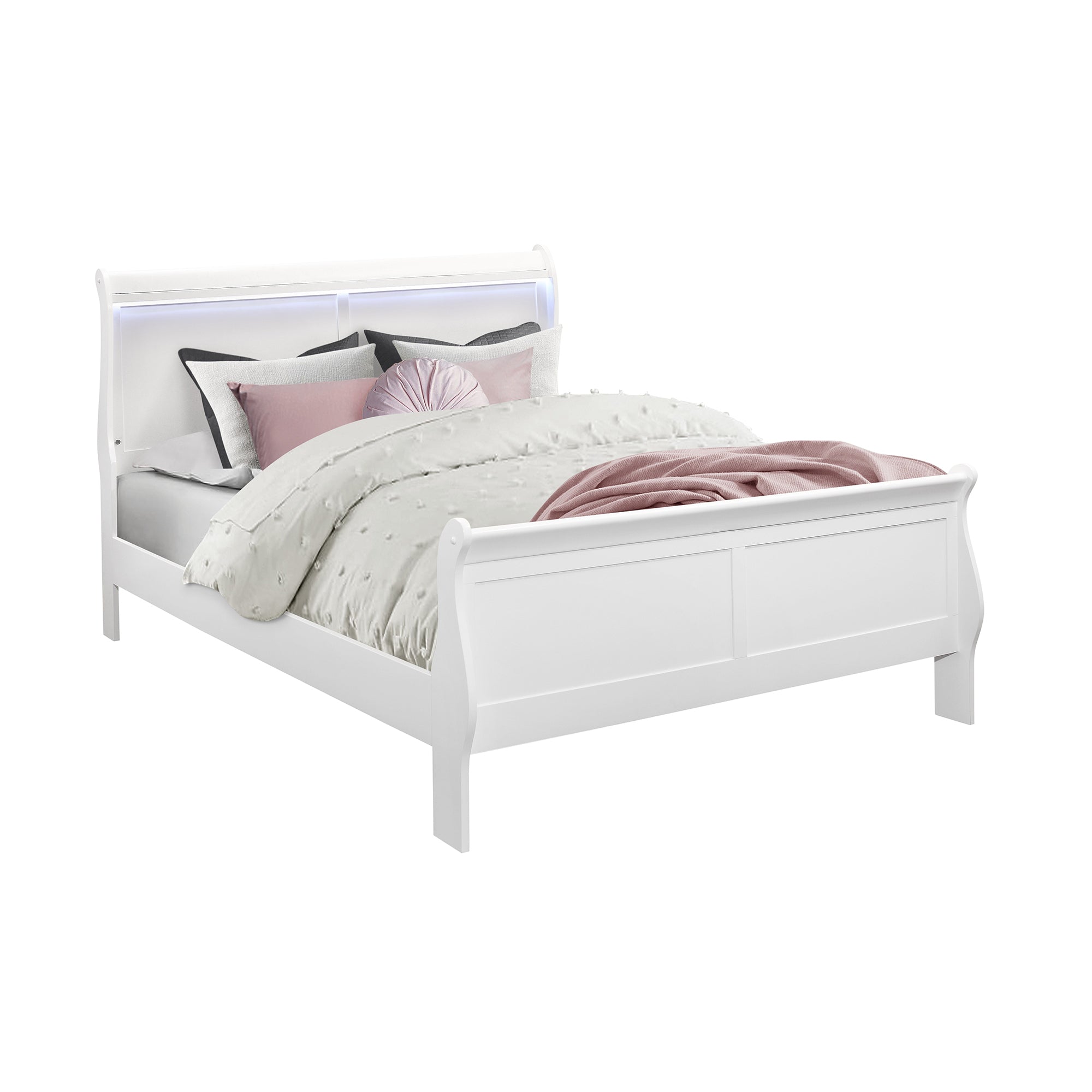 Charlston White Queen Bedroom Set with Sleigh Style Bed and Led Lighting
