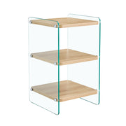 Modern Three-Layer Bedside Cabinet with Storage Function in Wood Finish and Tempered Glass