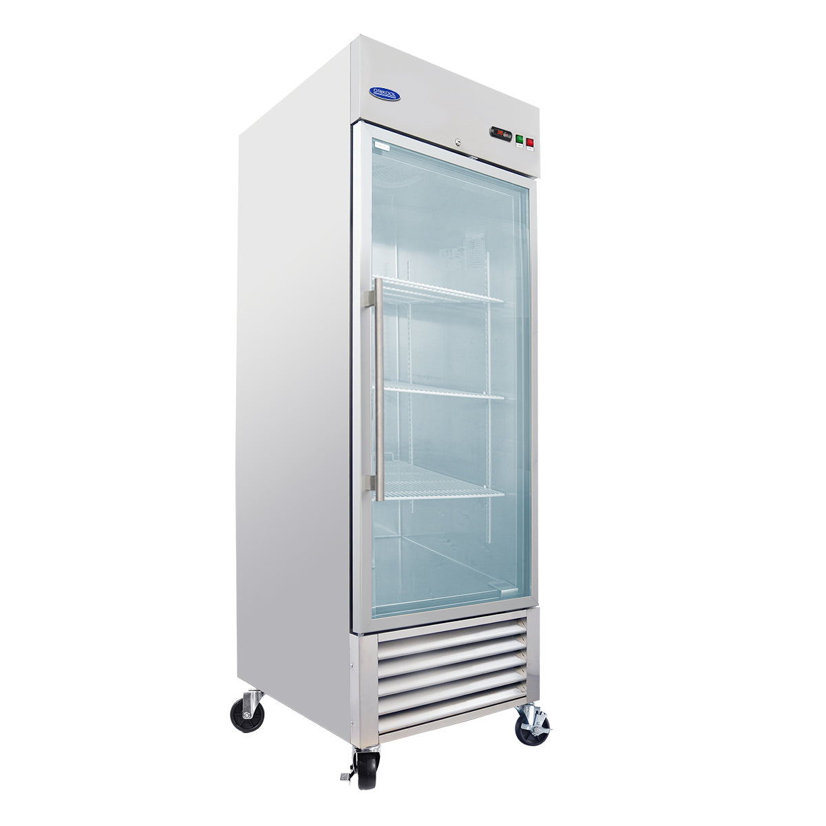 ORIKOOL 27' Commercial Display Refrigerator Swing Glass Door 23 Cu.ft Stainless Steel Reach-in Merchandiser Refrigerators with LED Lighting
