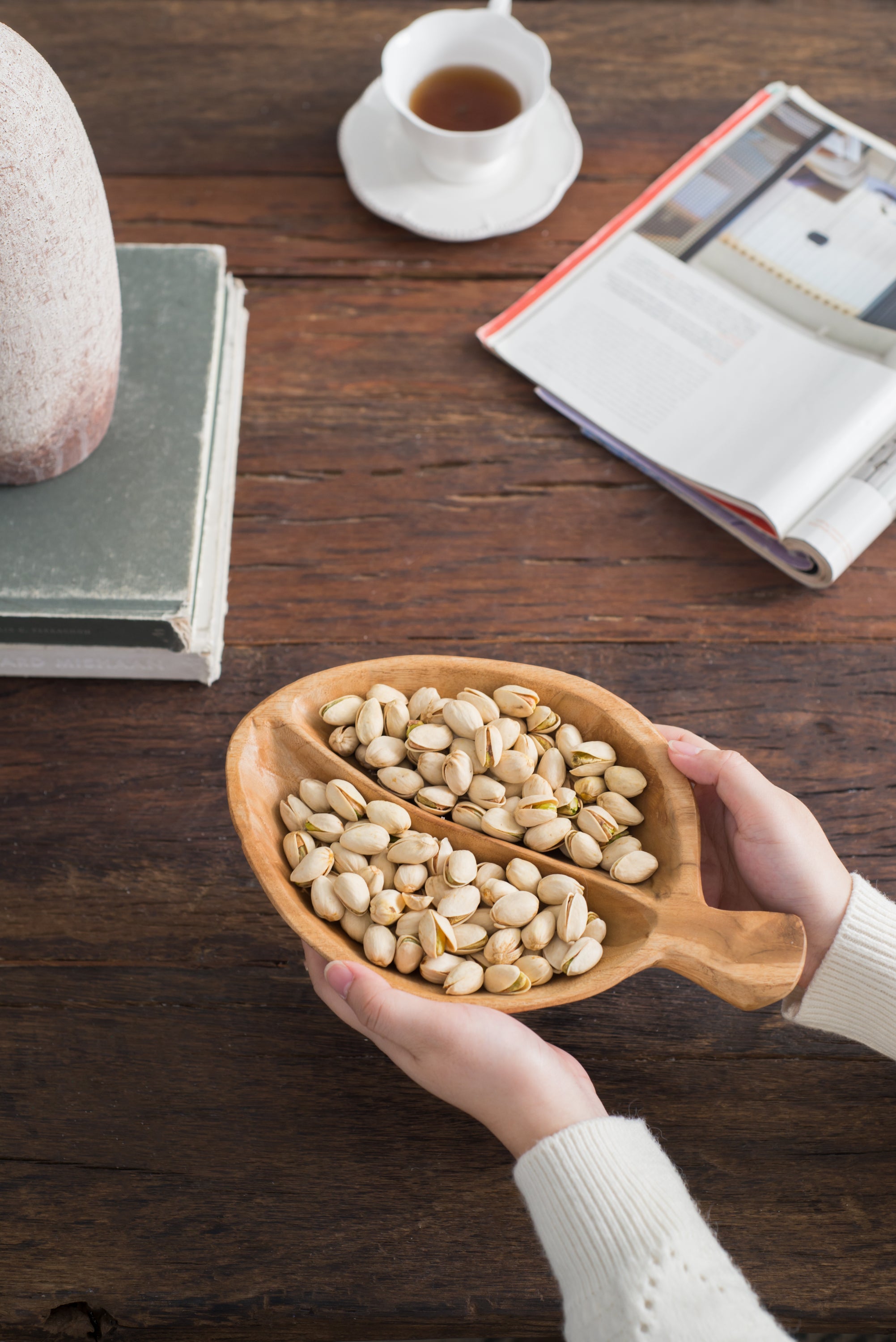 9.1x5.9x2.8' Teak Wood Decorative Bowl with Handle Natural Brown Color