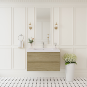 36' Floating Bathroom Vanity with Sink, Modern Wall-Mounted Bathroom Storage Vanity Cabinet with Solid Surface Top Basin and Soft Close Drawers, Natural Oak 24V11-36NO