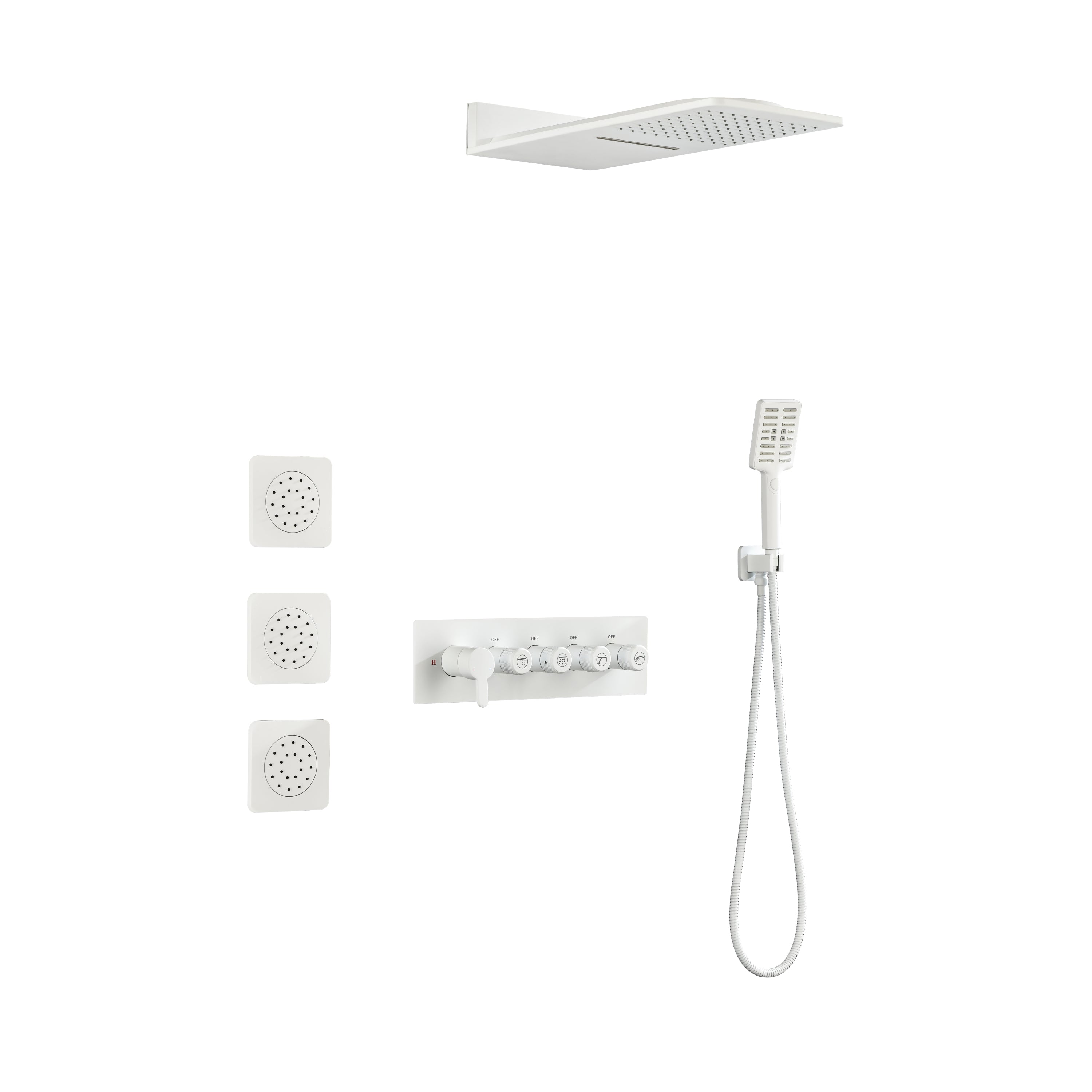 Wall Mounted Waterfall Rain Shower System With 3 Body Sprays & Handheld Shower