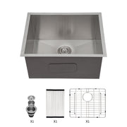 Premium Undermount Laundry Utility Sink 23 Inch - Deep Single Bowl 16 Gauge Stainless Steel in Brushed Nickel