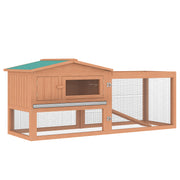 PawHut Rabbit Hutch 2-Story Bunny Cage Small Animal House with Slide Out Tray, Detachable Run, for Indoor Outdoor, 61.5' x 23' x 27', Natural