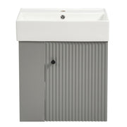 Modern Floating Bathroom Vanity with Ceramic Basin, Left Side Storage, Gray MDF, 21.6 Inch