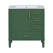 Traditional 30' Green Bathroom Vanity Set with Soft Close Doors and Gold Handles