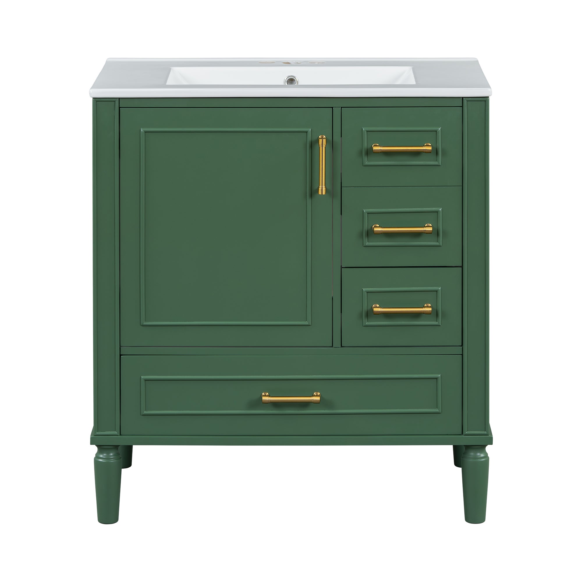 Traditional 30' Green Bathroom Vanity Set with Soft Close Doors and Gold Handles