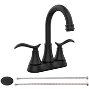 Bathroom Faucet Matt Black with Pop-up Drain & Supply Hoses 2-Handle 360 Degree High Arc Swivel Spout Centerset 4 Inch Vanity Sink Faucet