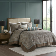 5 Piece Jacquard Bedspread Set with Throw Pillows Blue/Brown Queen