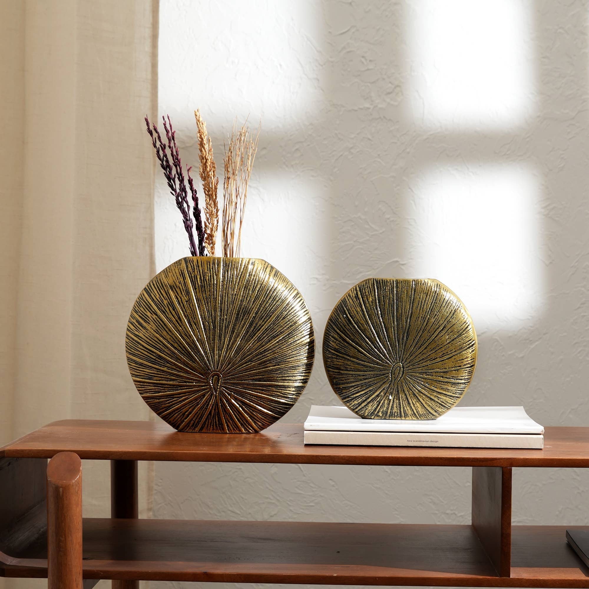 Decorative Aluminium Golden Flower Vase-Set Of 2