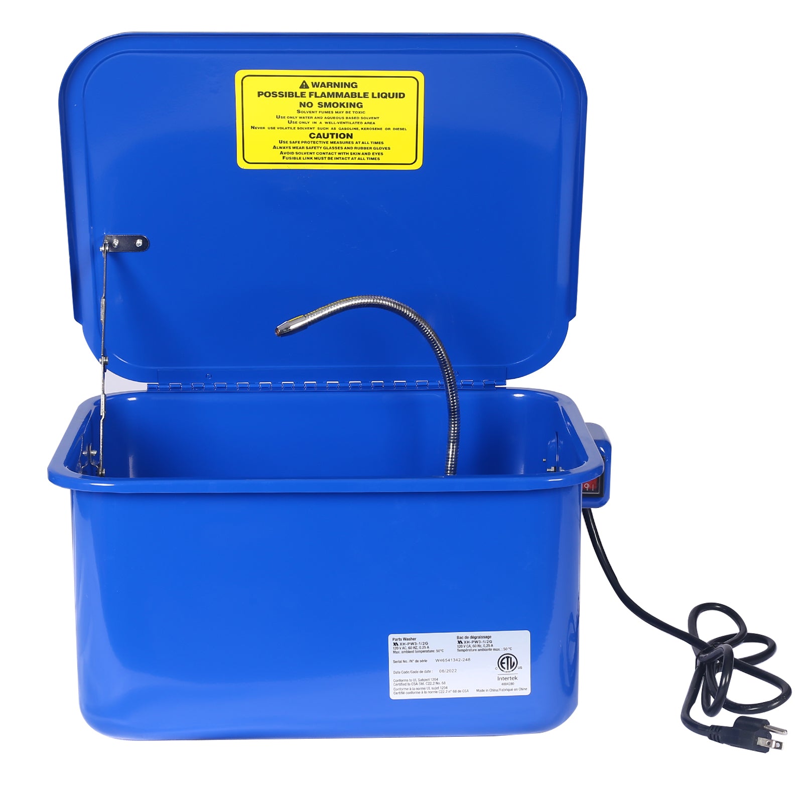 Benchtop Parts Washer with 110V Pump, 3.5 Gallon Capacity, Blue Steel, 18.10 x 13.40 x 9.10 inches
