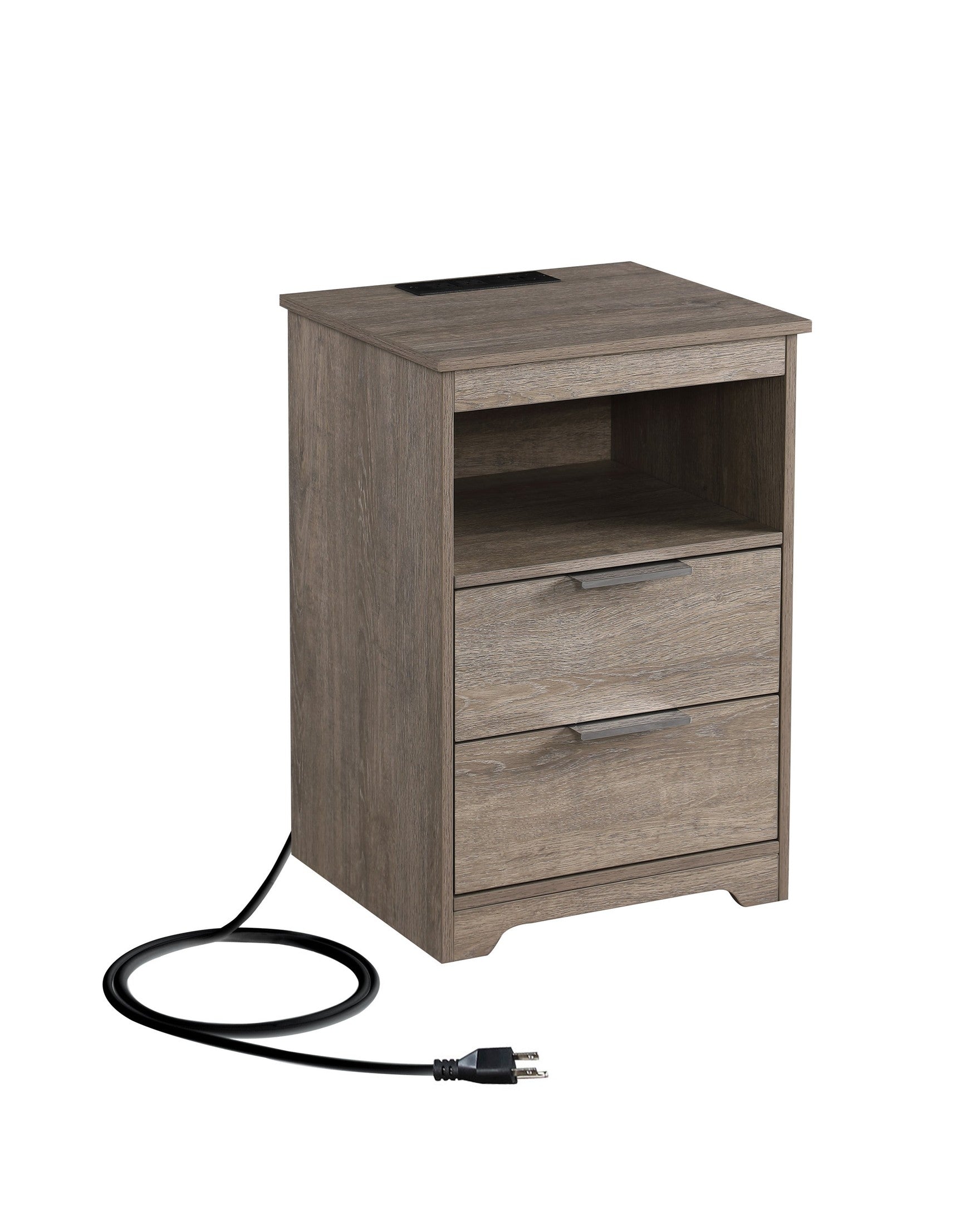 Nightstand with Charging Station,End Table with 2 Drawers,Wooden End Table with Drawer and Opening Shelf,Side Table for Bedroom, Gra