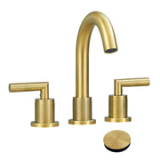 Gold Bathroom Faucet 2 Handle 8 Inch Bathroom Sink Faucets Stainless Steel 3 Hole Widespread with Pop Up Drain and Water Supply Hoses, Brushed Gold