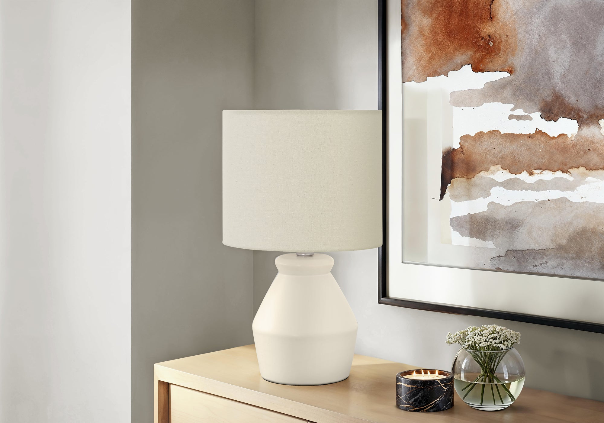 Lighting, 17'h, Table Lamp, Cream Ceramic, Ivory / Cream Shade, Modern