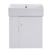 Modern Floating Bathroom Vanity with Ceramic Basin, Left Side Storage, White, 21.6 inches