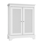 White Two Door Rattan Storage Cabinet With Adjustable Partition,  Medieval Modern Independent Buffet Cabinet,  Multifunctional Decorative Cabinet Suitable For Living Room,  Kitchen,  Bathroom