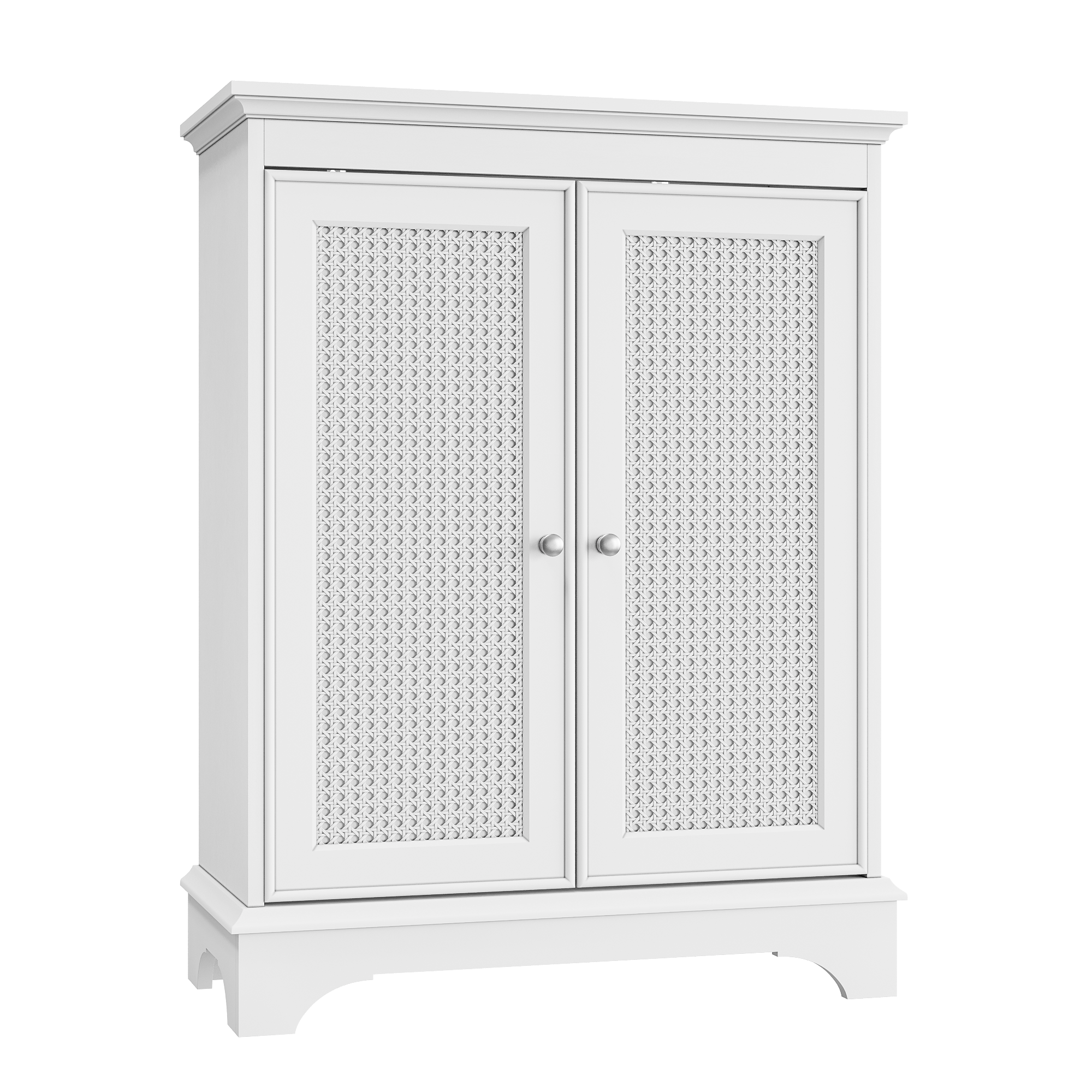 White Two Door Rattan Storage Cabinet With Adjustable Partition,  Medieval Modern Independent Buffet Cabinet,  Multifunctional Decorative Cabinet Suitable For Living Room,  Kitchen,  Bathroom
