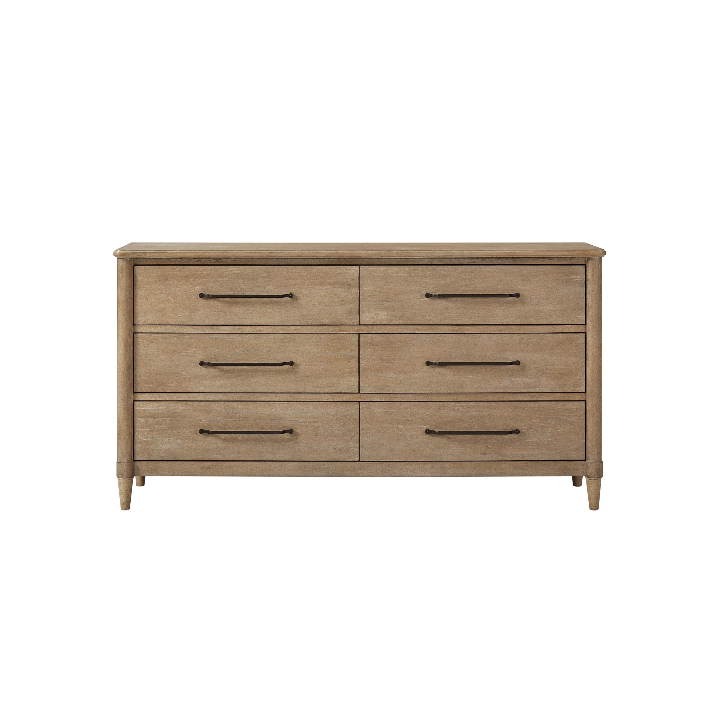 Casual Style 6 Drawer Dresser with Ample Storage in Sand Finish Solid Wood MDF