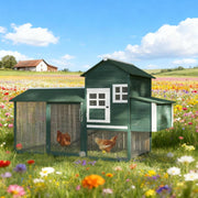 Chicken Coop Hen House Outdoor with Run Nesting Box, Asphalt Roof, Removable Tray Wooden