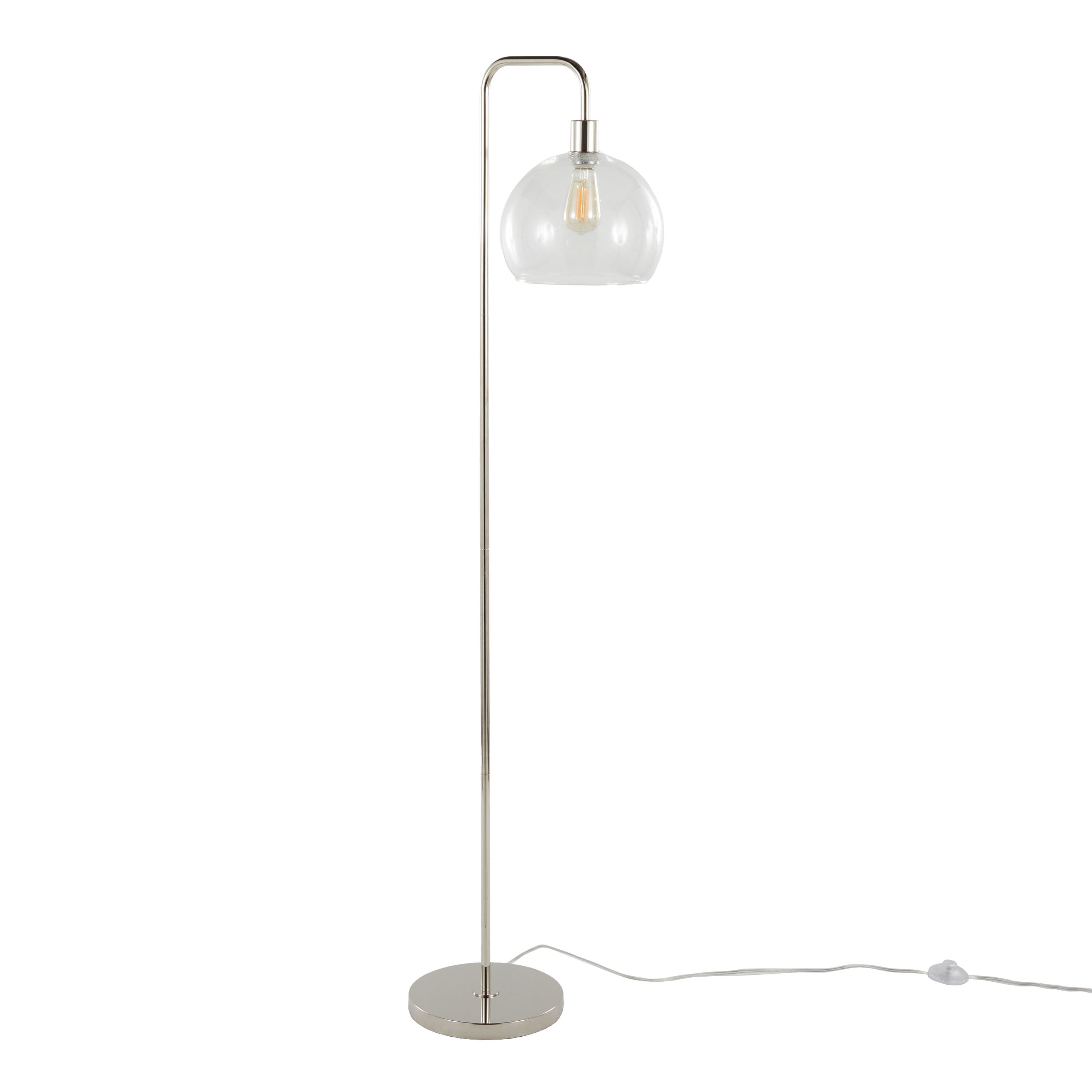 Metro 61' Contemporary Metal Floor Lamp in Polished Nickel with Clear Seeded Glass Shade from Grandview Gallery by LumiSource