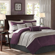 7 PC Pieced Faux Suede Comforter Set Purple Queen