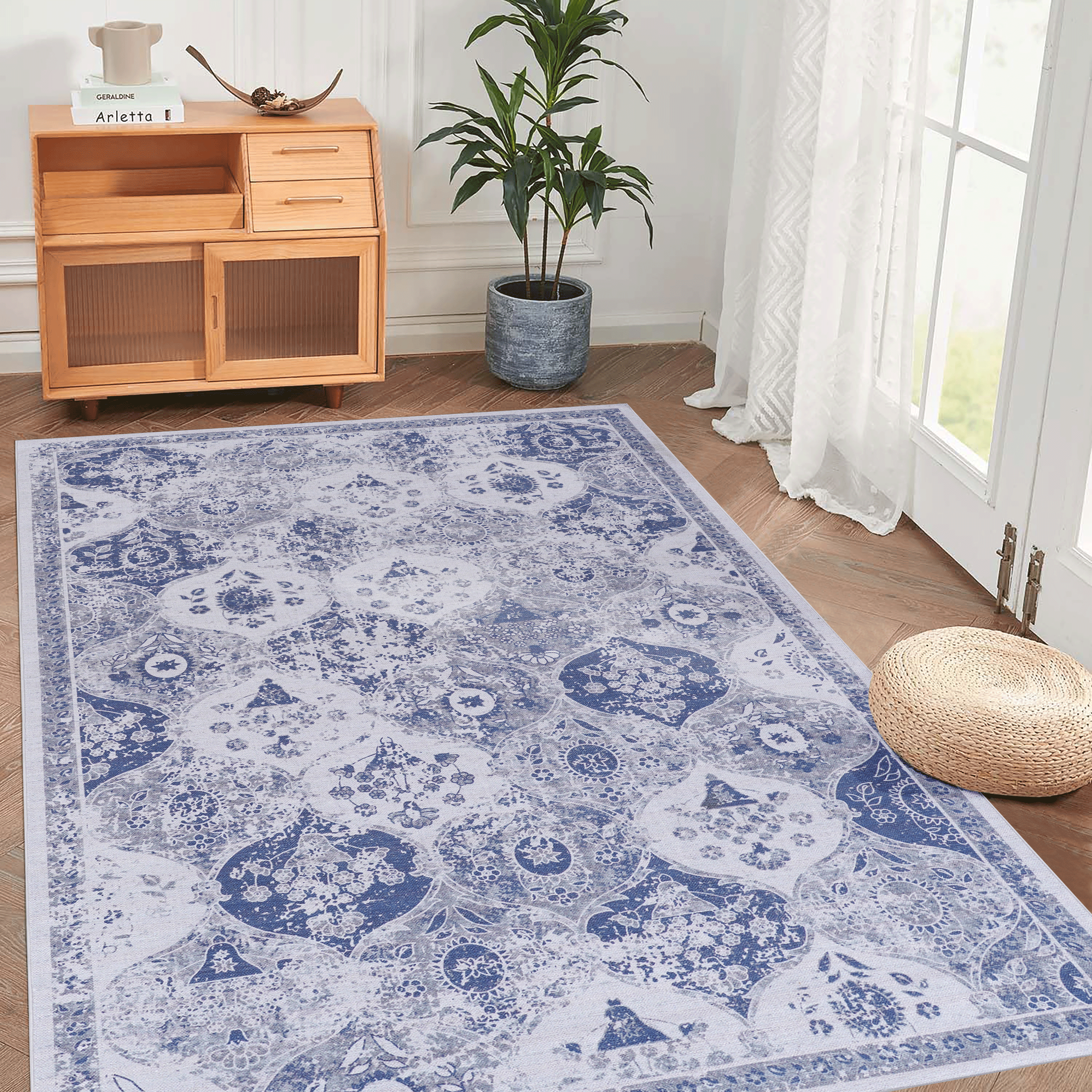 MAVAL Blue Washable Rug 6x9 Area Rug (Blue, 6' x 9')