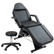 Multi-Purpose 3-Section Massage Salon Tattoo Chair with Hydraulic Stool, Adjustable Beauty Spa Equipment, Black Faux Leather