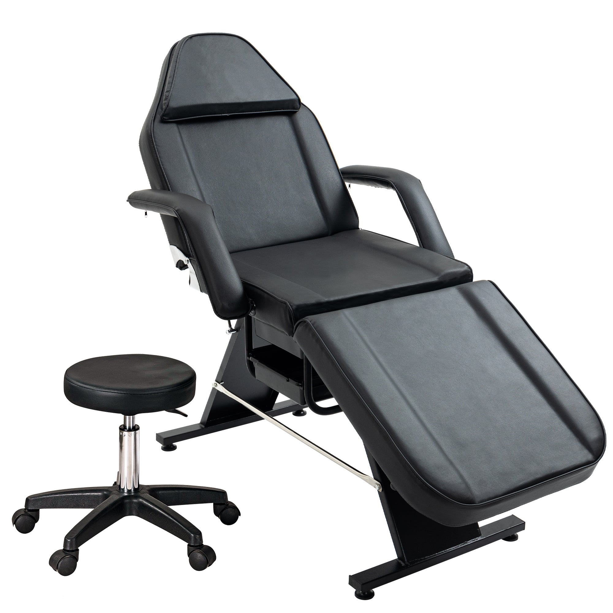 Multi-Purpose 3-Section Massage Salon Tattoo Chair with Hydraulic Stool, Adjustable Beauty Spa Equipment, Black Faux Leather