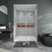 56'-60' W X 76' H Frameless Sliding Shower Door, Bathroom Shower Glass Door, 1/4' (6mm) Thick SGCC Tempered Glass Door, Stainless Steel Hardware, Adjustable Bumper, Brushed Gold