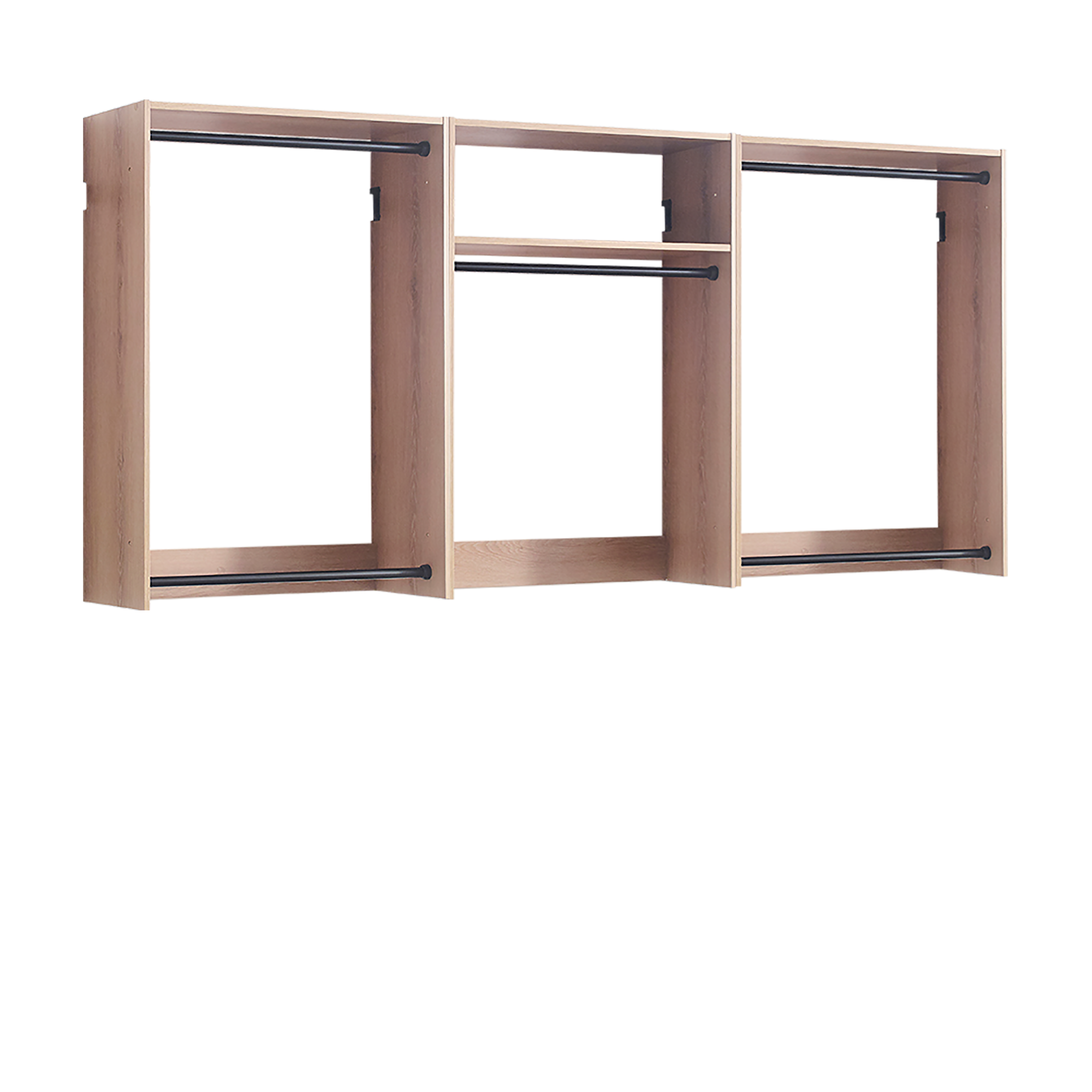 Devi Oak Wall Mounted Wood Closet System with Modular Design and Ample Storage