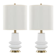 Lloyd 26' Contemporary Polyresin Table Lamp in Sanded Matte White Polyresin, Modern Brass and White Linen Shade from Grandview Gallery by LumiSource - Set of 2