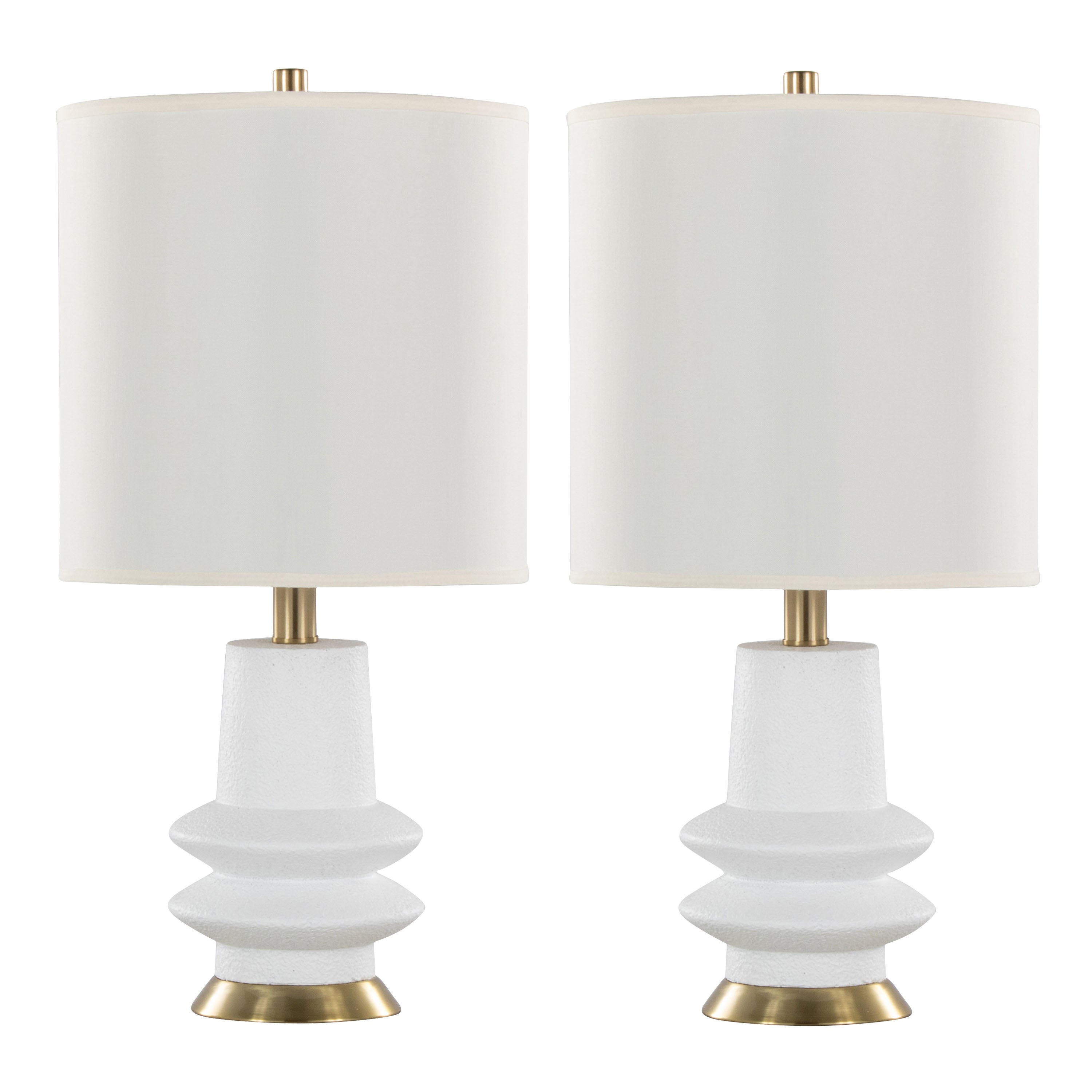 Lloyd 26' Contemporary Polyresin Table Lamp in Sanded Matte White Polyresin, Modern Brass and White Linen Shade from Grandview Gallery by LumiSource - Set of 2