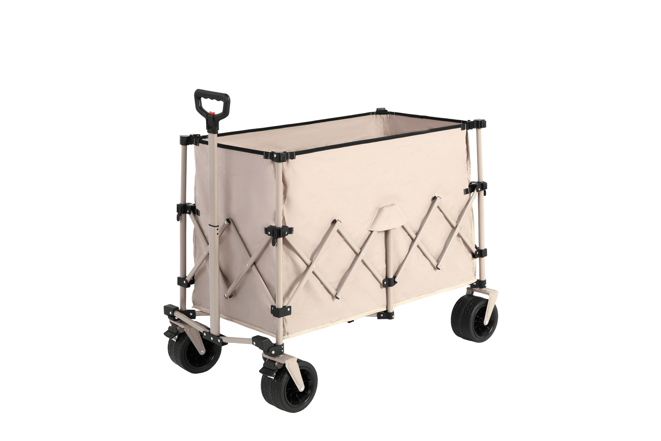 Beach Wagon,Collapsible Wagon 220lbs with Big Wheels Foldable Wagon Carts, Heavy Duty 300L Folding Utility Garden Cart with Big All-Terrain Beach Wheels & Drink Holders. Beige