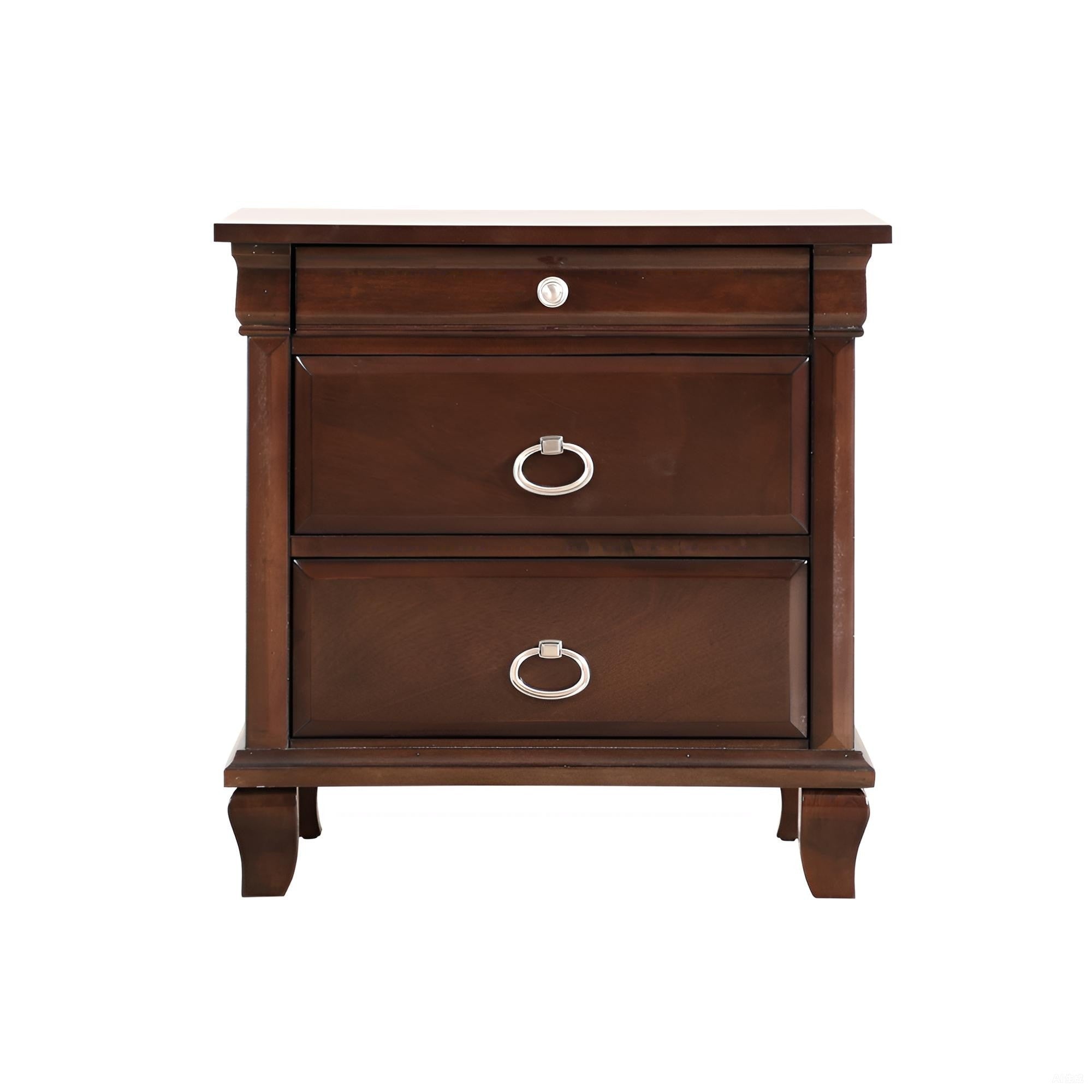 Triton G9000-N Nightstand with Classic Design in Rich Cappuccino Wood Veneer, 26x17x27 inches