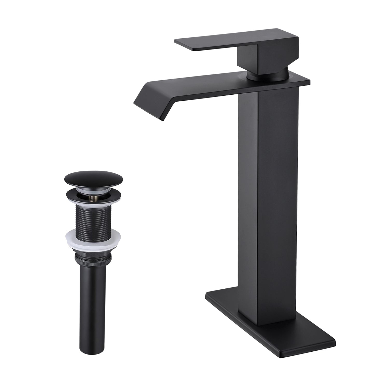Waterfall Spout Bathroom Sink Single Handle Faucet with Pop-Up Drain (No Overflow)