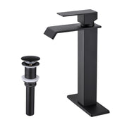 Waterfall Spout Bathroom Sink Single Handle Faucet with Pop-Up Drain (No Overflow)