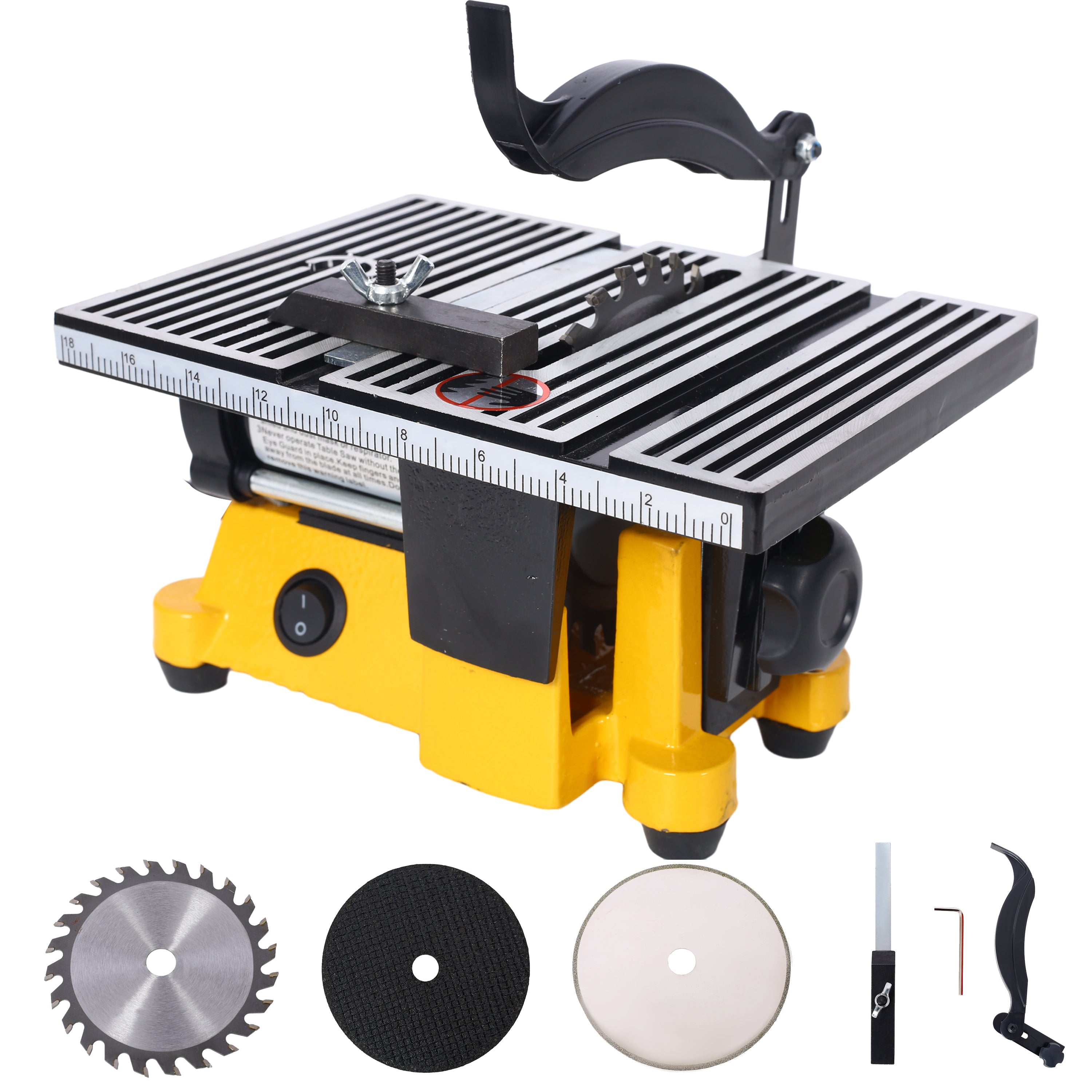 4' 90W Mini Table Saw Top Cut Off Miter Saw Multifunctional Desktop Saws w/ 3 Blades for Precision Cut Metal Wood Frame Molding
