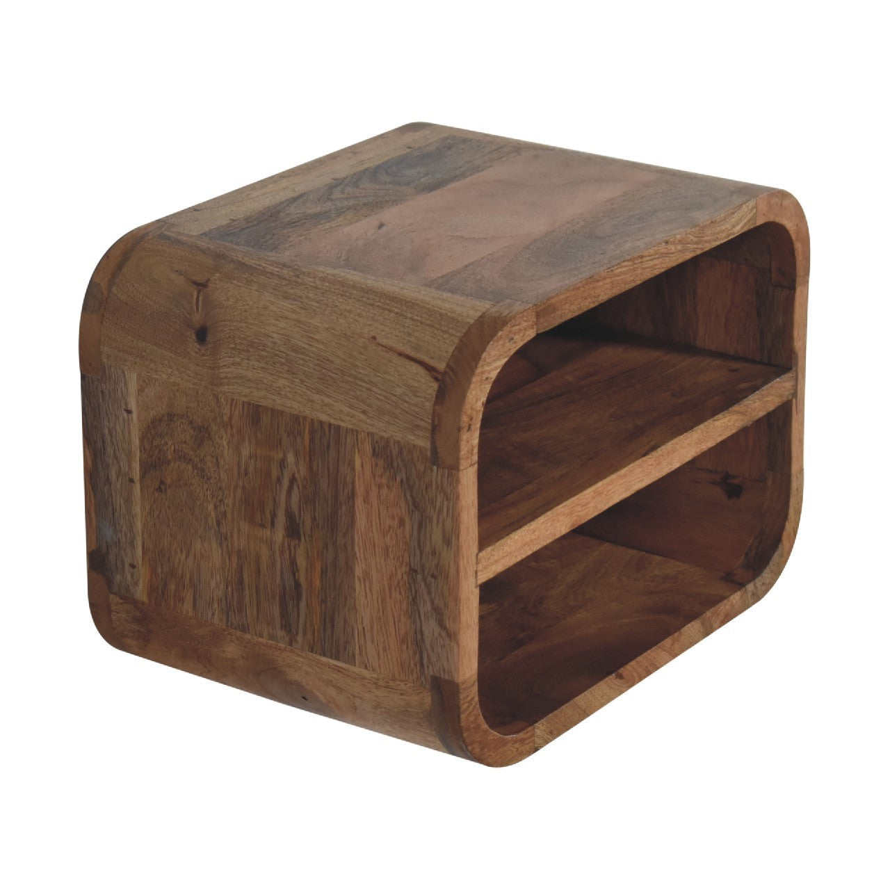 Solid Wood Oak-ish Floating Open Curve Nightstand