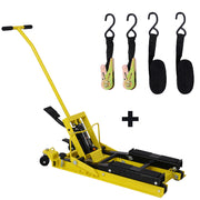 Hydraulic Motorcycle Lift Jack, 1500 LBS Capacity ATV Scissor Lift Jack, Portable Motorcycle Lift Table with 4 Wheels, Hydraulic Foot-Operated Hoist Stand with tie down yellow