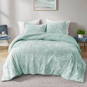 3 PCS King/Cal King Crushed Velvet Sherpa Reversible Comforter Set Aqua