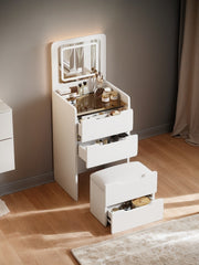 (48CM) 3 in 1 Vanity Desk with Plip Top Mirror, Small Make Up Vanity Set with Visible Glass Desktop, Compact Makeup Vanity with 3 Drawers, Dressing Table for Bedroom (PRIME BIG DEAL DAYS)