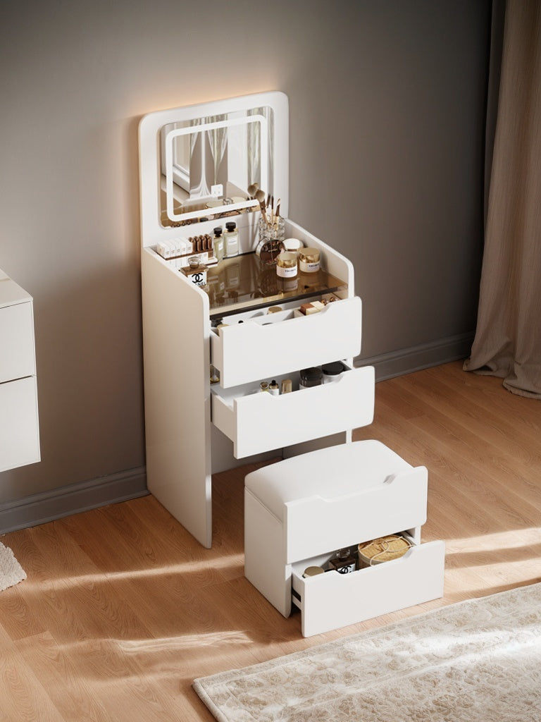 (48CM) 3 in 1 Vanity Desk with Plip Top Mirror, Small Make Up Vanity Set with Visible Glass Desktop, Compact Makeup Vanity with 3 Drawers, Dressing Table for Bedroom (PRIME BIG DEAL DAYS)