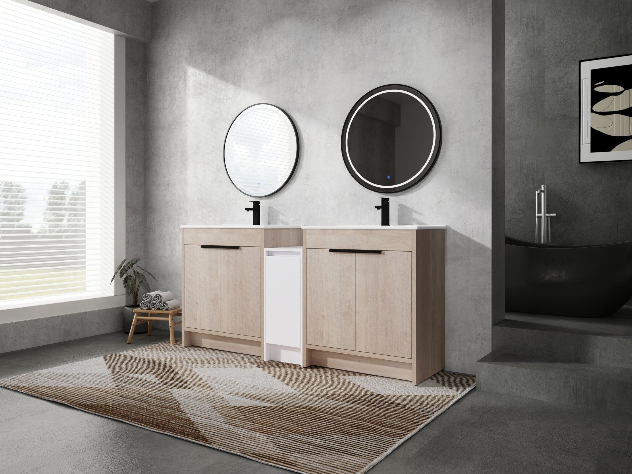 72 Inch Freestanding Bathroom Vanity with Ceramic Sink and Storage Cabinets, Soft Closing Door, 02430*2+0312 Combination Cabinet, KD-Package