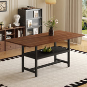 A 71 * 35.4 inch dining table with a tabletop cleverly pieced together by four walnut textured MDF boards. The desktop has a 43.3 * 19.7 storage platform. Very suitable for family gatherings,etc.